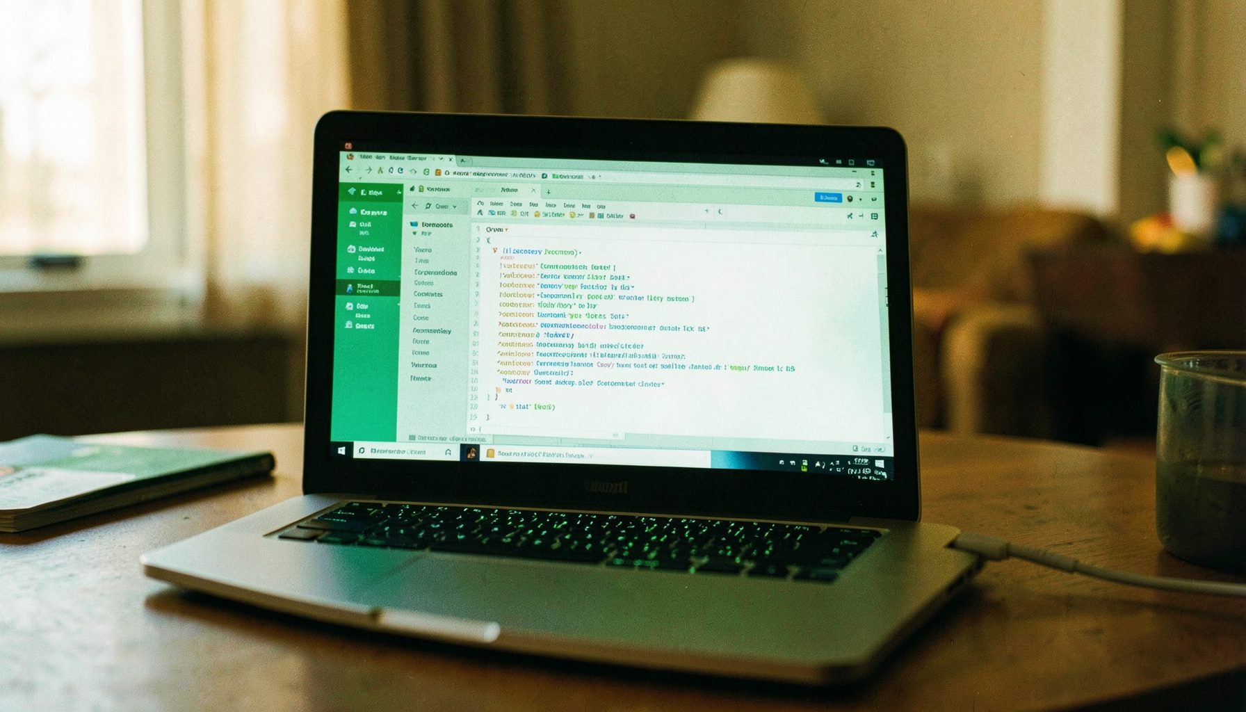 A laptop screen displaying a wiki editing interface, surrounded by a quiet indoor setting with warm ambient light.